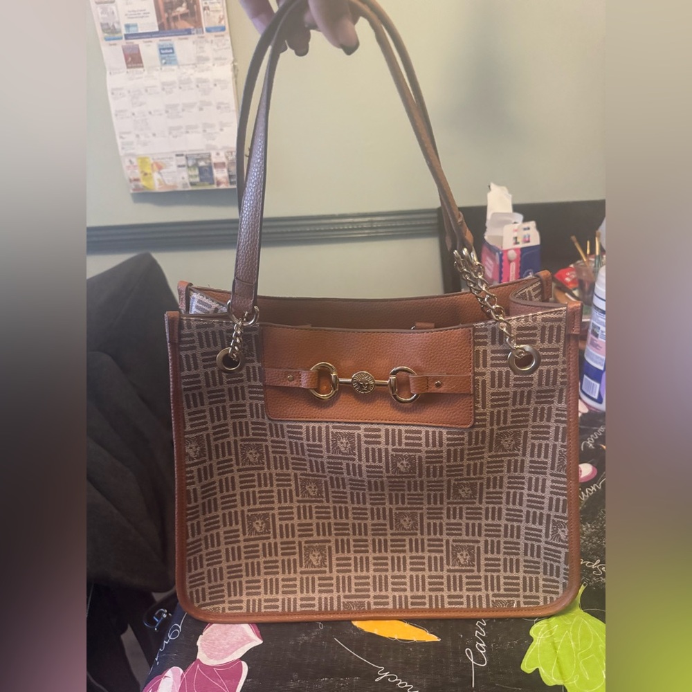 Anne Klein Brown Geometric Shoulder Bag